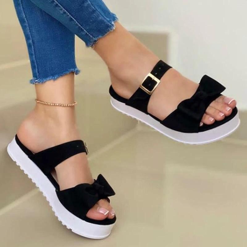 

Slippers SAGACE Women Sandals Ladies Summer Fashion Plus Size Bowknot Beach Roman Flats Open Toe Chaussure Femme, Blue