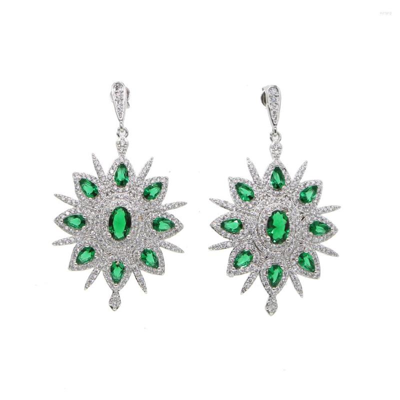 

Dangle Earrings 46 27mm Big Green Zirconia Earring For Women Fashion Lady Micro Pave Full Cubic Zircon Ear Jewelry