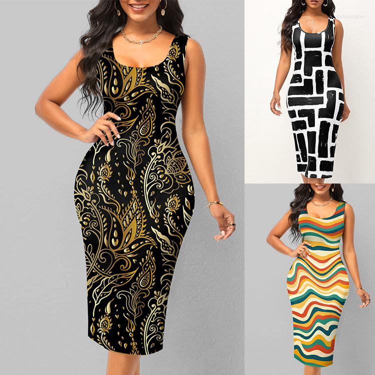 

Casual Dresses Summer Sweet Midi Dress Women Fashion Slim O Neck Print Bodycon