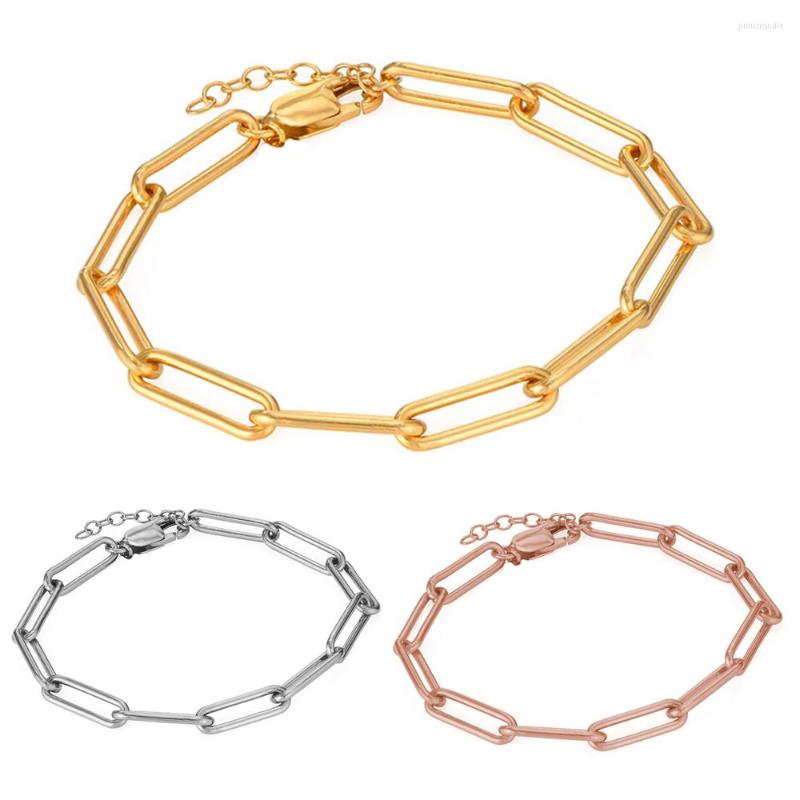 

Link Bracelets Unique Bracelet For Women Oval Stainless Steel Paperclip Chain Jewelry Bangle Gold Silver Rose Lover Family Gifts