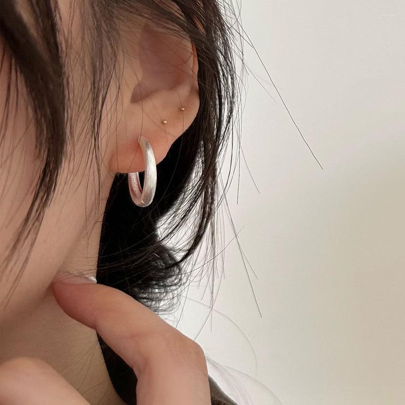 

Hoop Earrings Real 925 Sterling Silver Fine Jewelry For Women Elegant Frosted Circle Girl Gifts Accessories