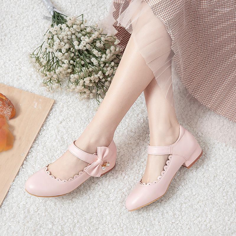 

Dress Shoes YMECHIC Summer 2022 Lovely Ruffles Pink White Bow Hook Loop Womens Mary Jane Party Lolita Woman Chunky Low Heels Pumps, Beige