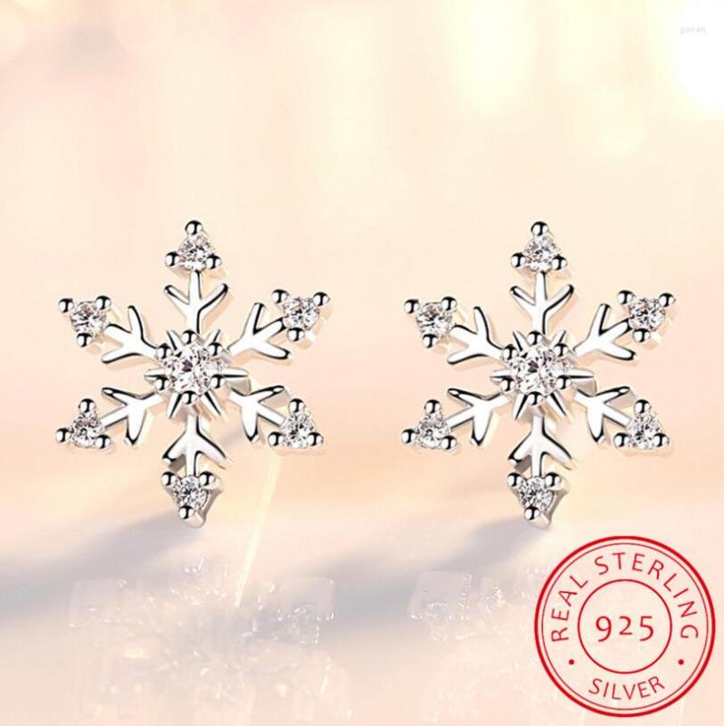 

Stud Earrings Luxury Zirconia Snowflake For Women 925 Sterling Silver Boucle Of Oreille Crystal Cute Wedding Party Gift