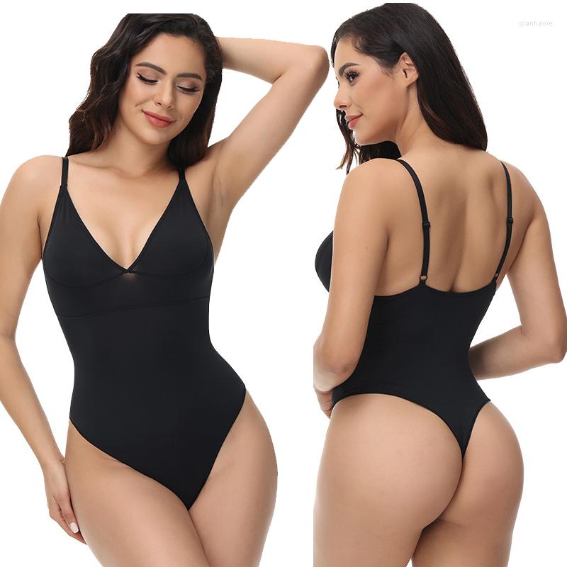 

Women' Shapers Women' G String Seamless Bodysuit Backless Thin Strap Body Shaper Abdominal Fat Belly Control Waist Slimmer Elastic, Beige