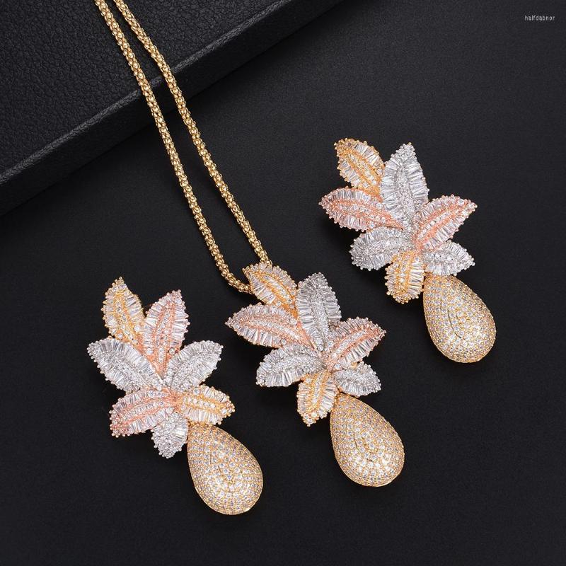 

Necklace Earrings Set LARRAURI Luxury Pineapple Water Drop Women Wedding Cubic Zirconia Choker Earring Dubai Jewelry Jewellery Addict, Picture shown