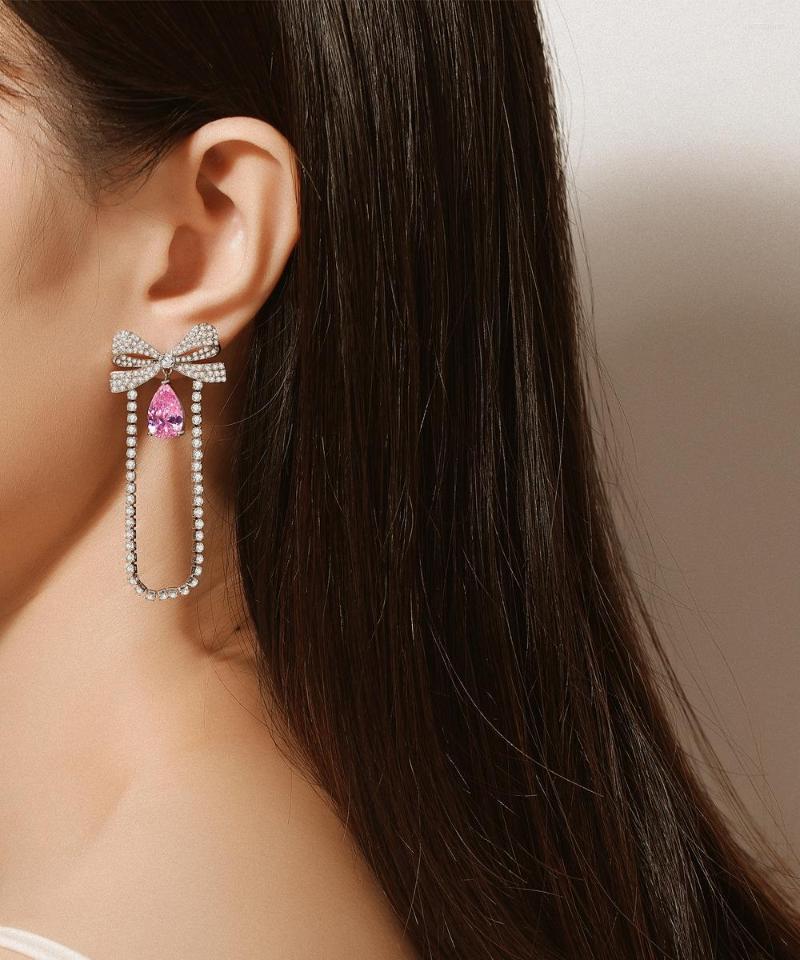 

Dangle Earrings Foydjew Bowknot Design Jewelry Pink Water Drop Zircon For Women Banquet Birthday Party Long Pendant Earring
