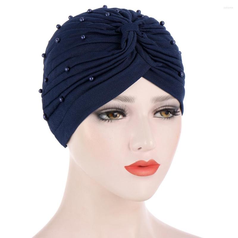 

Ethnic Clothing 2022 Fashion Pearls Beading Women Turban Caps Stretchy Muslim Headscarf Bonnet Ready To Wear Hijab India Africa Hat