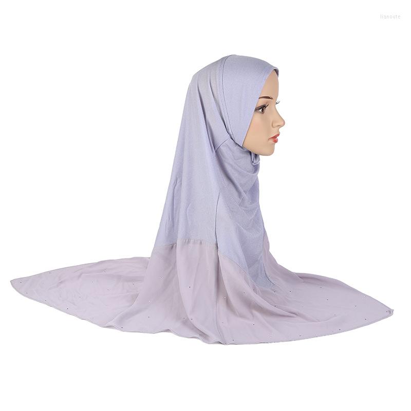 

Ethnic Clothing 2022 Softy Light Summer Material Solid Color Beaded 100 100cm Big Size Islamic Hat Muslim One Piece Long Hijab