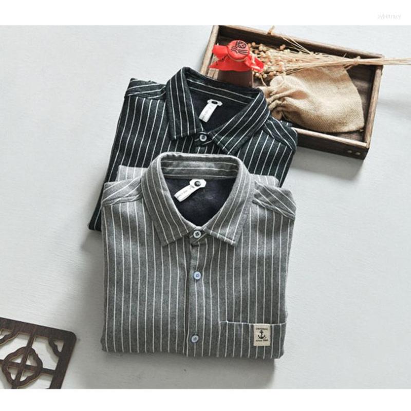 

Men's Casual Shirts High Quality Men's Retro Brushed Striped Velvet Long Sleeve Shirt Loose Cotton Warm Jacket, Black