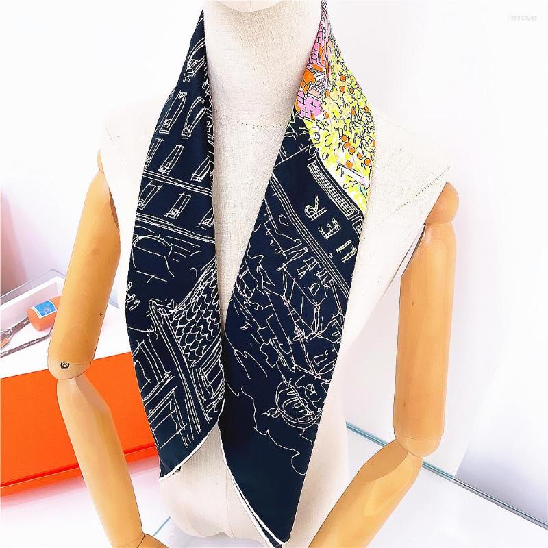 

Scarves Twill Silk Square Scarf Women Shawl Brand Hijab Bandana Handmade Curled Foulard Headband For Ladies 90cm