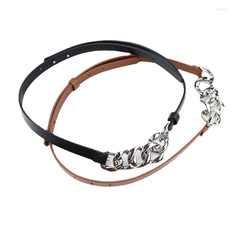 

Belts Women's Metal Waist Chain Belt Snap-on Ladies Top Layer Leather Fashion Girdle Wholesale For Women, Brown