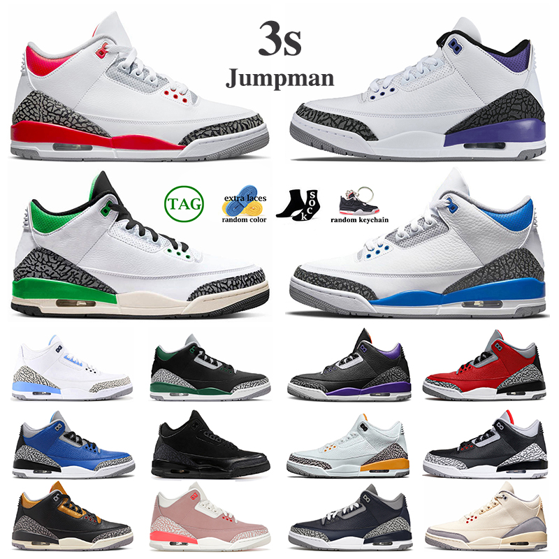 

3 3s basketball shoes women men Fire Red Cement Dark Iris Desert Elephant Racer Blue UNC Pine Green Cool Grey Court Purple mens trainers sports sneakers, Black cat