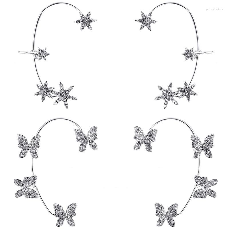 

Backs Earrings Shining Zircon Snowflake Butterfly Ear Cuff Clips Earring For Women Silver Color Fake Piercing Clip Fashion Bijoux Gift