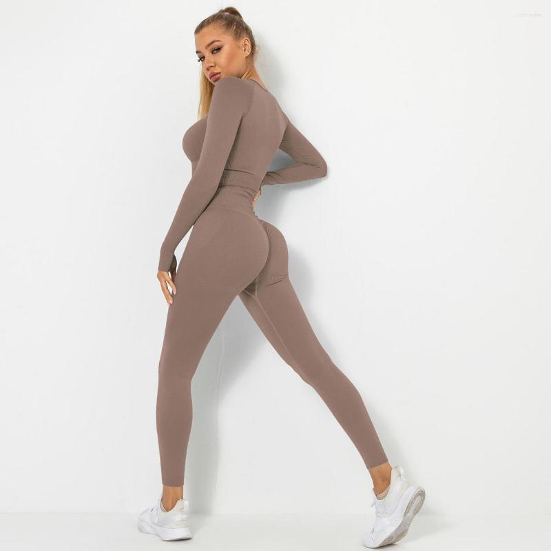 

Active Sets Mitaogirl Peach Hip Long-sleeved Trousers Two-piece Seamless Sports High Elastic Yoga Suit Set Running Fitness Pants, Navy