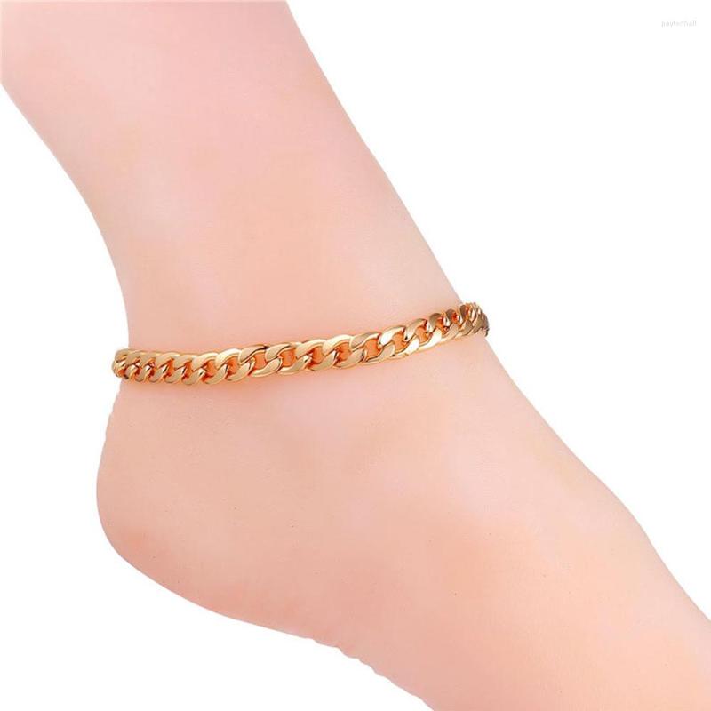 

Anklets Gold Silver Plated Stainless Steel Anklet Beach Jewelry Wholesale 25CM 7MM Foot Bracelet Women Cuban Leg Link Barefoot Accessory