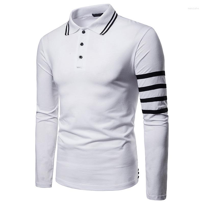 

Men' Polos Autumn Classic Polo Shirts Pullovers Button Casual Slim Fit Long Sleeve Collared Solid Color Tshirt Male Tops Clothes, Black