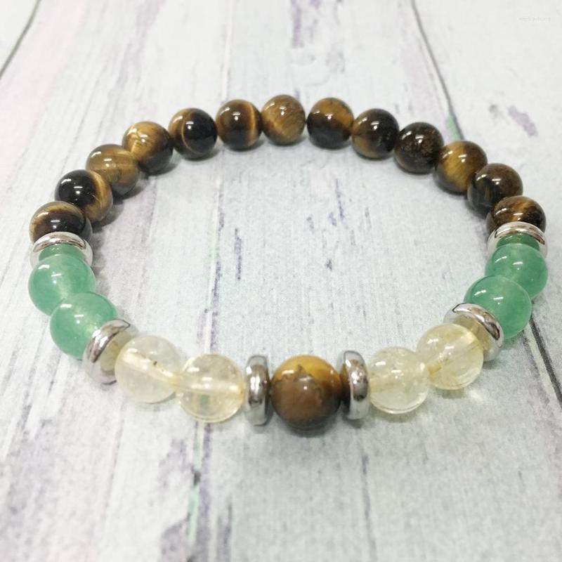 

Strand MG0343 Design Natural Gem Stone Energy Bracelet Tiger Eye Green Aventurine Yellow Crystal Mala Jewelry
