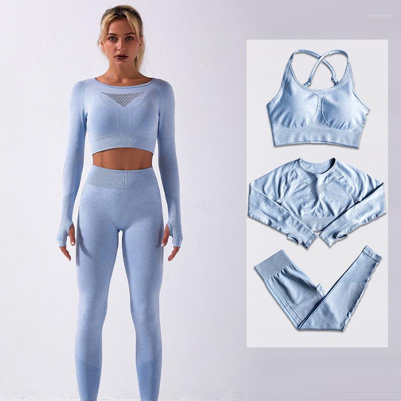 

Active Sets 2/3Pcs Gym Set Women Sportswear Fitness Sport Suits High Waist Leggings Seamless Yoga Long Sleeve Workout Tracksuit, Dark gray bra set