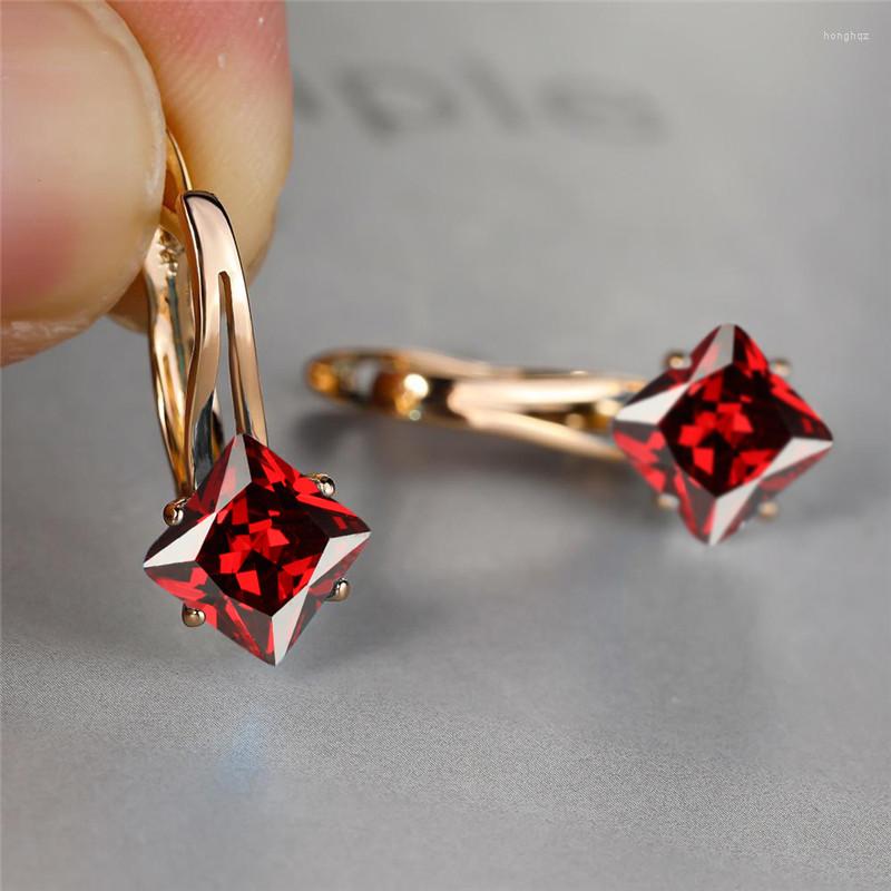 

Hoop Earrings Trendy Female Crystal Square Small Charm Rose Gold Color For Women Dainty Rainbow Zircon Wedding