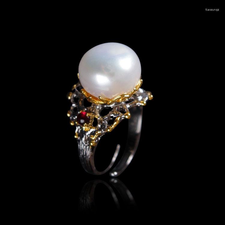 

Cluster Rings Retro Thai Silver Factory Custom Wholesale Natural Baroque Pearl S925 Sterling Personality Open Ended Ring Jewelry