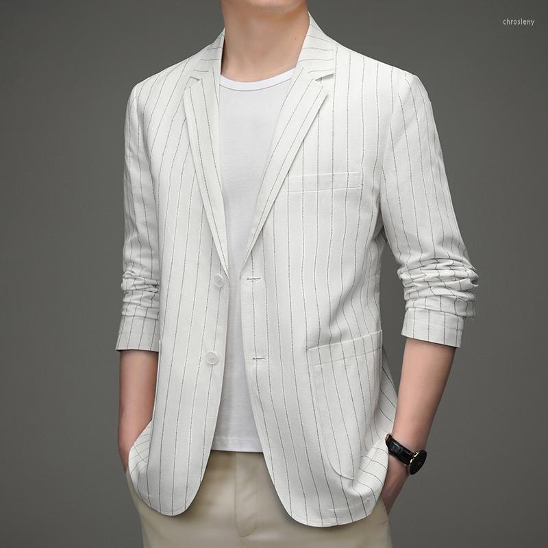 

Men's Suits Spring And Summer Thin Mens Suit Jacket Blazers 2022 Arrivlas Business Slim Fit Linen Top Quality Striped Coats, Beige