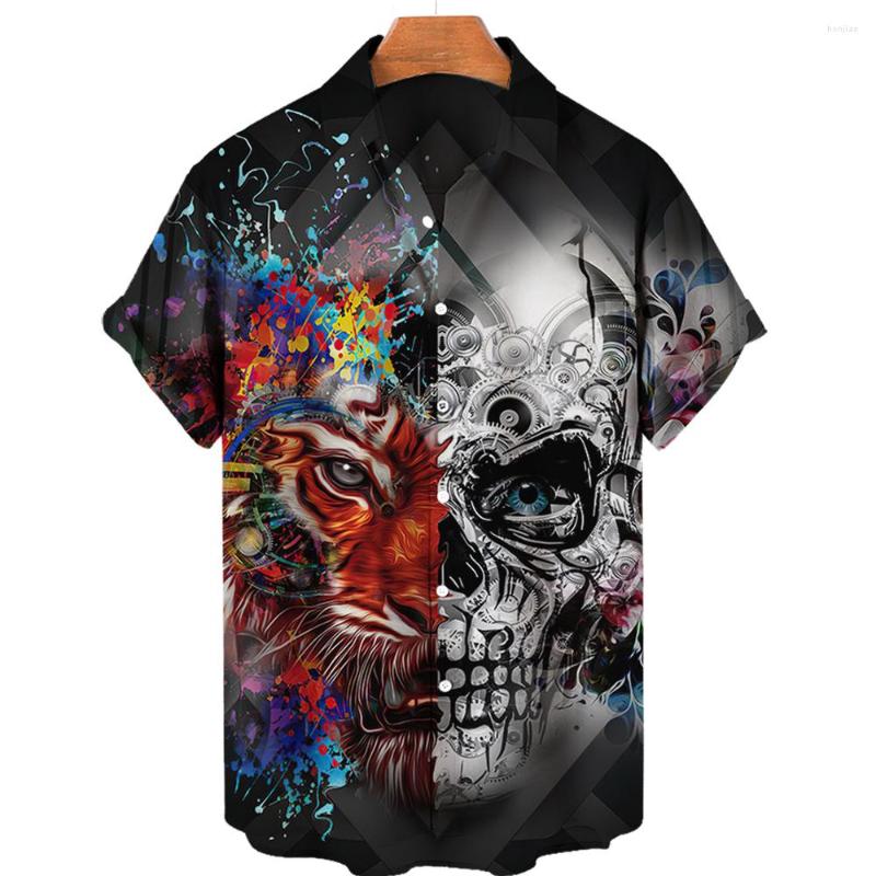 

Men' Casual Shirts 2022 Hawaiian Shirt Men' 3D Skull Print Punk Hip Hop Short Sleeve Summer Horror Sweatshirt Oversized Homme, Zf-0227