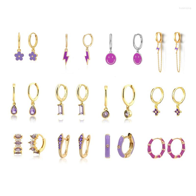 

Hoop Earrings Purple Zircon Series For Women Simple Ins Color Water Drop Rectangle Fashion Jewelry Pendientes