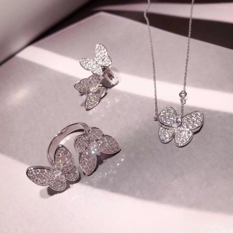 

Necklace Earrings Set Logo 750 Jewelry 3a Cubic Zirconia Party Butterlfy Clip Pendant Ring For Female Gift, Picture shown