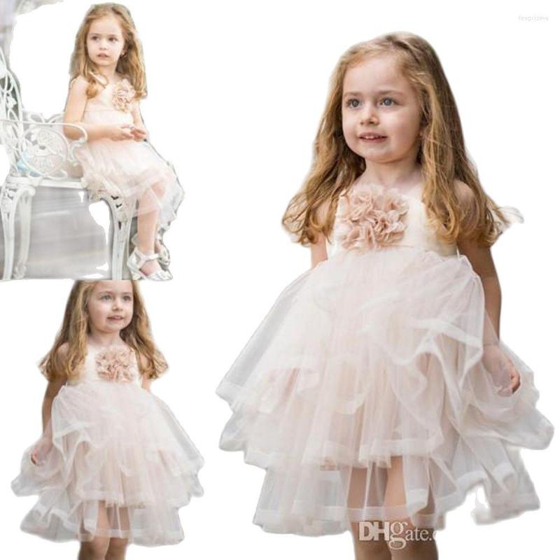

Girl Dresses Cute Flower Square Neck Satin And Tulle 3D Skirts Girls Pageant Custom Made Tiers Kid Bithday Gowns, Picture style