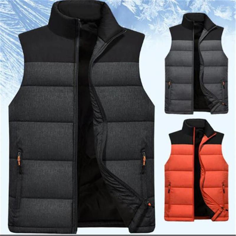 

Men' Down Autumn And Winter Outdoor Cotton Vest Waistcoat Jacket Thickened Stand-Up Collar Vests, Gray
