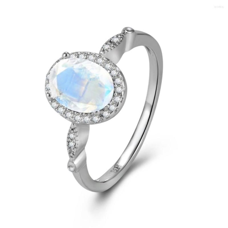 

Cluster Rings Faceted Cut Rainbow Blue Natural Moonstone Engagement Ring 925 Sterling Silver Women's For Gift