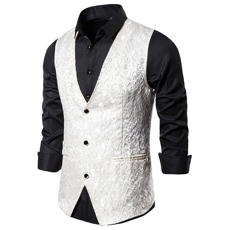 

Men' Vests Mens Slim Fit White Jacquard Suit Vest 2022 Brand Sleeveless Men Waistcoat Gentleman Formal Business Man