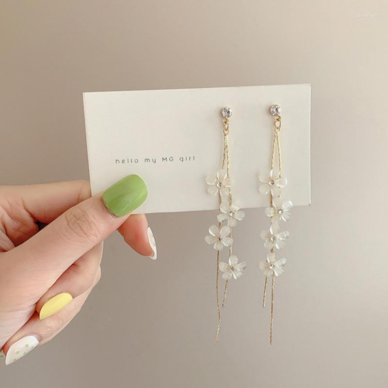 

Backs Earrings Fashion Long Tassel Petal Ear Clips No Hole Simple White Flower Clip On Without Piercing For Wedding