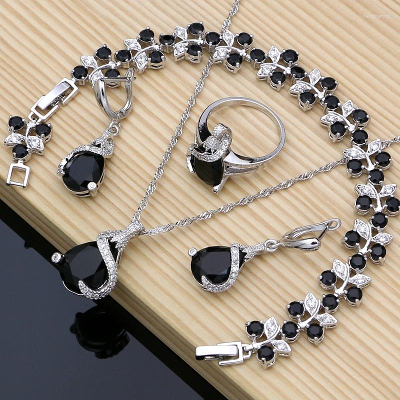

Necklace Earrings Set Strange Design 925 Sterling Silver Costume Black CZ For Women Fashion 2022 Sets Turkish Jewelry, Picture shown
