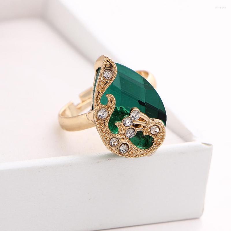 

Necklace Earrings Set Women Crystal Water Drop Peacock Ring Fashion Three-piece Wedding, Picture shown