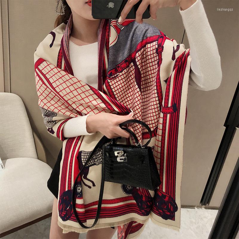 

Scarves 2022 Cashmere Scarf Women Winter Shawls Lady Wraps Printed Horse Soft Thick Warm Pashmina Blanket Female