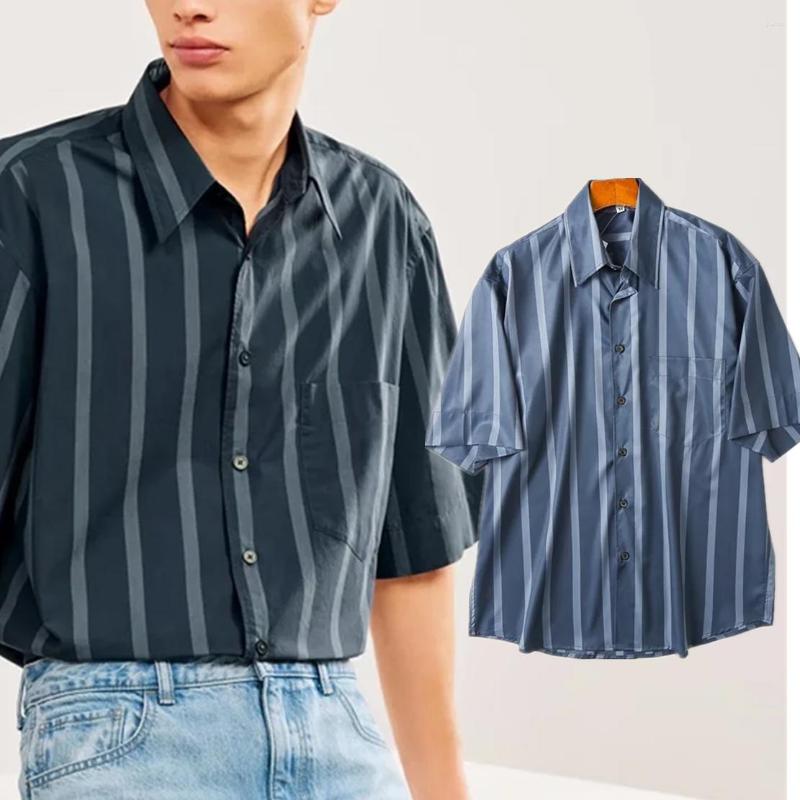 

Men' Casual Shirts Jenny&Dave 2022 Japanese Style Fashion Simple Striped Loose Short Sleeve Shirt Man Summer Blouse Tops, Blue
