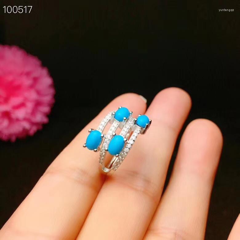 

Cluster Rings Real And Natural Turquoise Ring 925 Sterling Silver Fine Jewelry