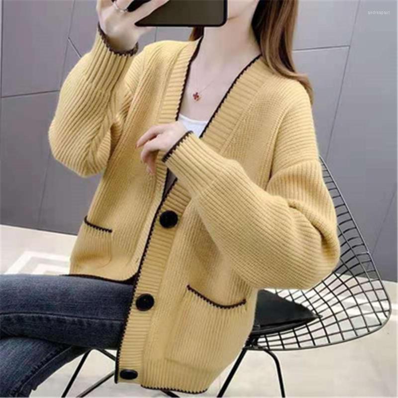 

Women's Knits Autumn Korean Style Cardigan Women V Neck Knitted Sweater Coat Long Sleeve Tops Single Breasted Basic Casual Cardigans Red, Orange