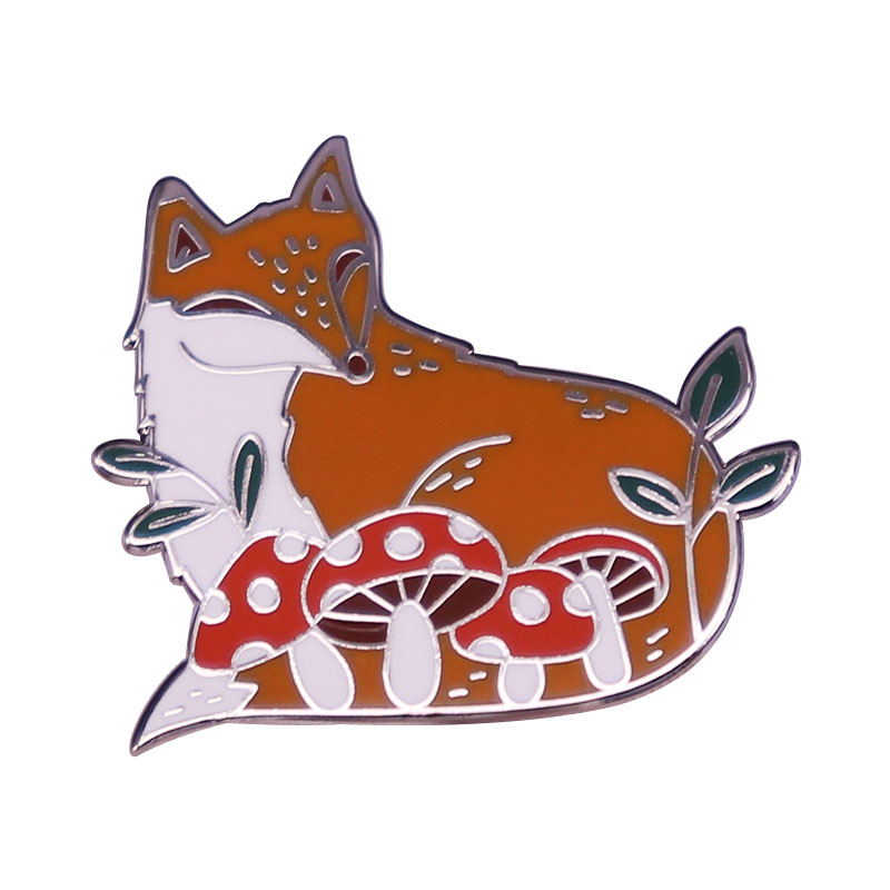 

Mushroom Red Fox Enamel Pin Forest Spirit Autumn Animals badge, As picture
