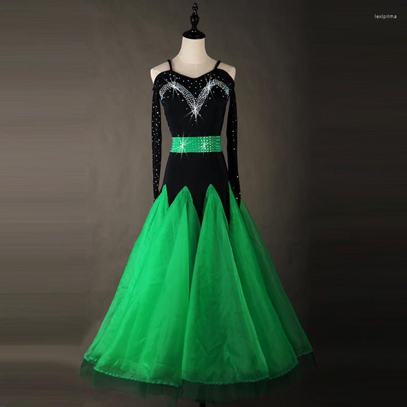 

Stage Wear Standard Ballroom Dance Competition Dresses Rhinestone Dew Shoulder Black Costumes For WomenTango/Waltz Modern, As the picture