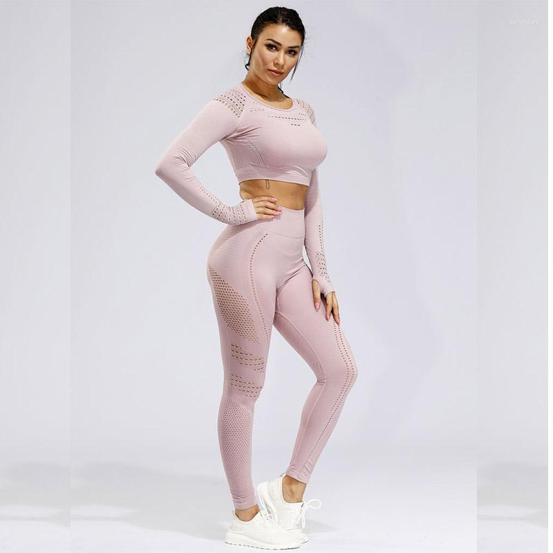 

Active Sets 2 Pcs Sports Suits Set Women Yoga Gym Fitness Athletic Pants Joggers Sportswear Leggings Shirt Seamless Hollow Out, Black