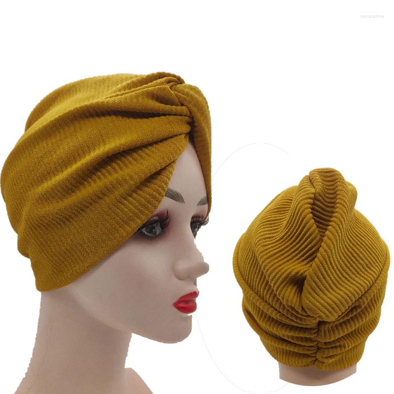 

Ethnic Clothing Women Rippled Twist Turban Cap Autumn Winter Warm Chemo Headwear Cotton Muslim Headscarf Bonnet Stretchy Female Head Wraps