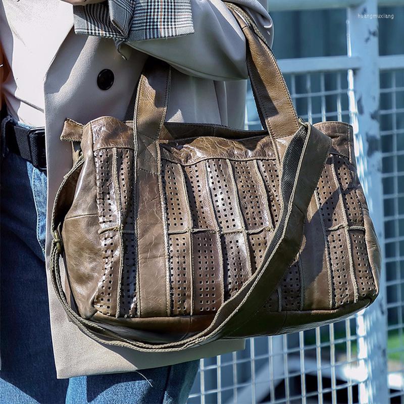 

Evening Bags Women Hollow Leather Handbags Luxury Lady Hand With Purse Pocket Messenger Bag Big Tote, 8789brown