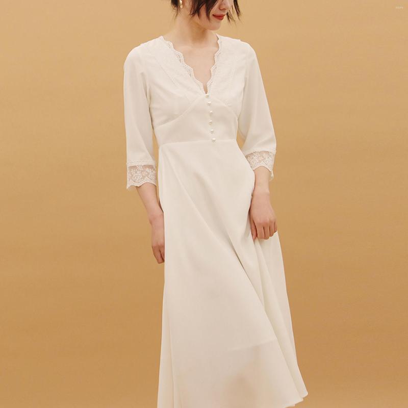 

Casual Dresses Party Lace Vintage Patchwork Dress 2023 Summer High Waist White Long Tunic Beach Female Holiday Clothes, Black