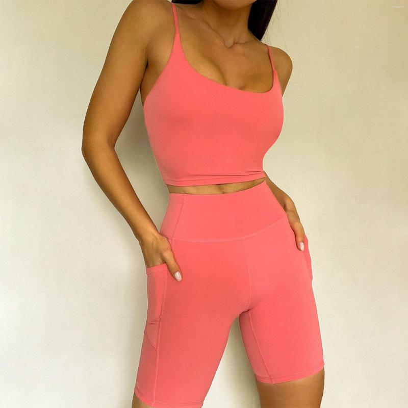 

Active Sets Solid Yoga Set Women Fitness Clothing Workout Clothes For Crop Top Ensemble Female Sports Shorts Gym Tracksuit, Yellow