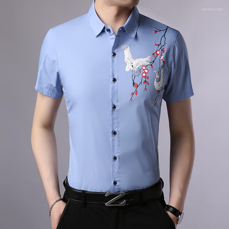 

Men's Casual Shirts Arrivals Mens Floral Printed Short Sleeve Shirt Male Summer Flowers Printing, Blue