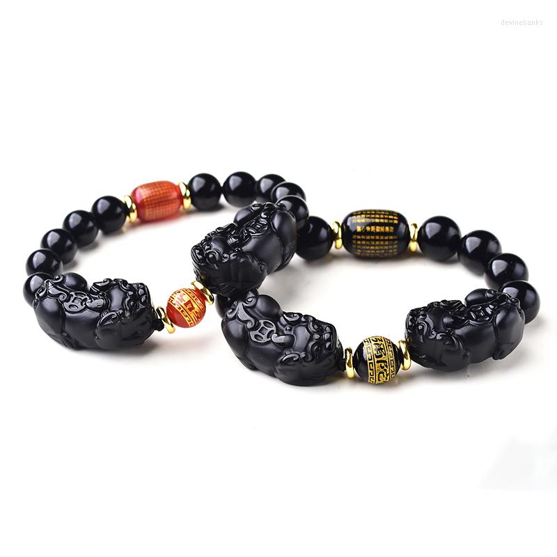 

Strand Wholesale Black Natural Obsidian Stone Bracelets With Scrub Pi Xiu Evil Spirits For Men Women Crystal Jewelry