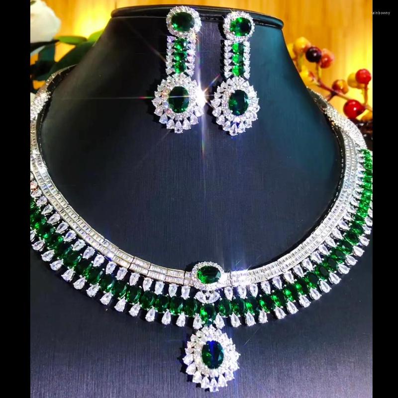 

Necklace Earrings Set Soramoore Original Dubai Luxury Bridal Wedding 2PCS Jewelry For Women Fashion Sets Green Blue CZ, Picture shown
