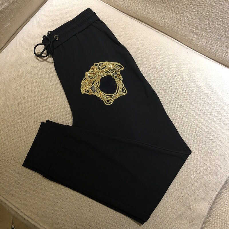 

mens casual pants medusa embroidery designer trousers sequin drawstring sweatpants fashion kecks, Black